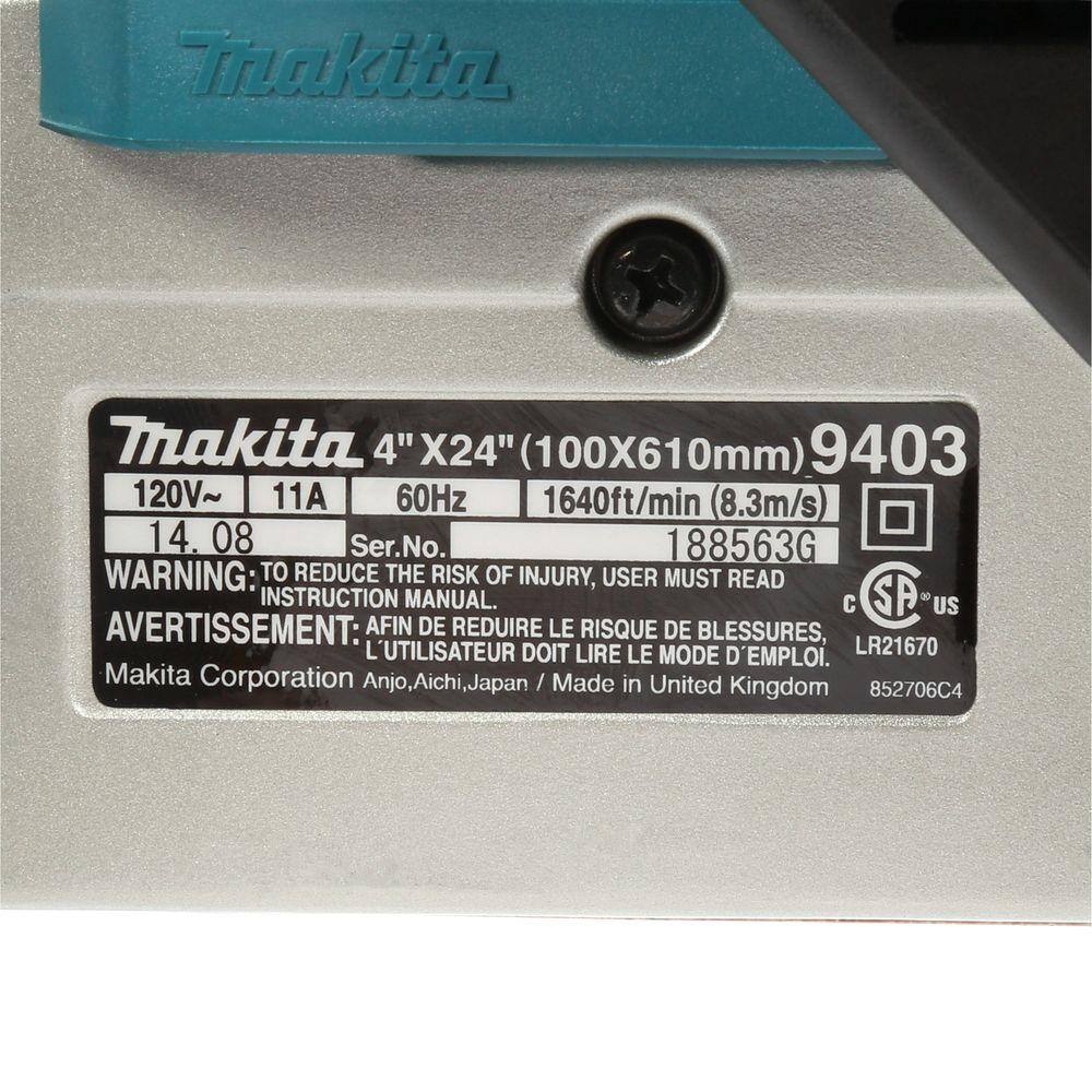 Makita 11 Amp 4 in. x 24 in. Corded Belt Sander with Abrasive Belt 80G Belt and Dust Bag 9403