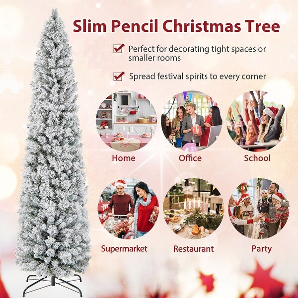 Gymax 4.5/6/7 FT PreLit Artificial Christmas Tree Slim Pencil Xmas