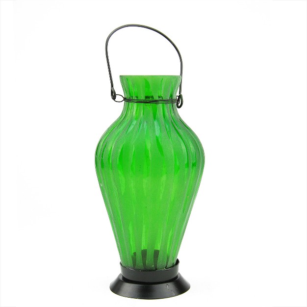 Frosted Green Ribbed Vase Glass Bottle Tea Light Candle Lantern Decoration