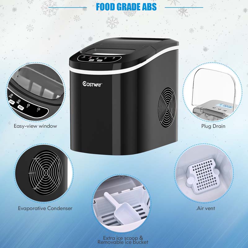 26LBS/24H Mini Portable Ice Maker Countertop, Compact Ice Machine with Ice Scoop