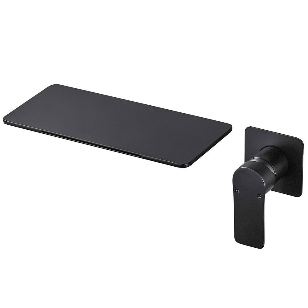 Zalerock Single-Handle Rectangular Waterfall Wall Mounted Bathroom Faucet in Matte Black H02LTBG033