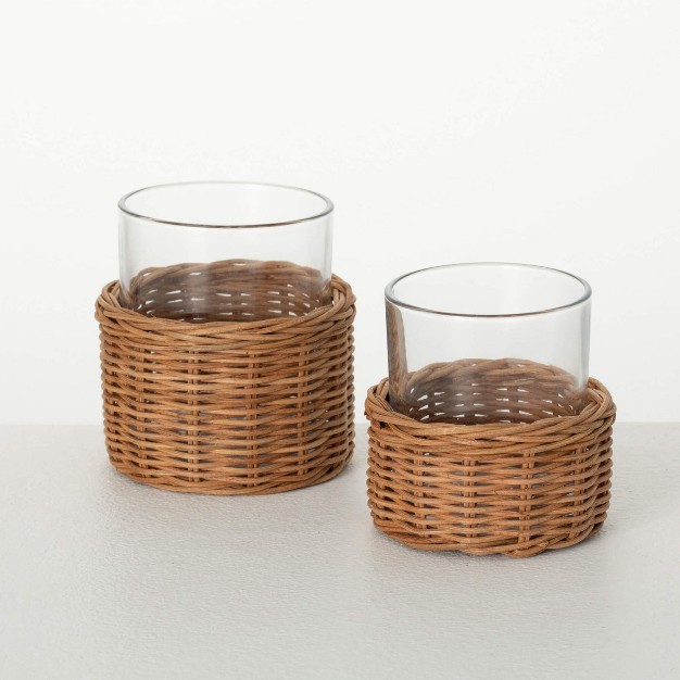 amp 4 quot Woven Hurricane Candle Holders Set Of 2