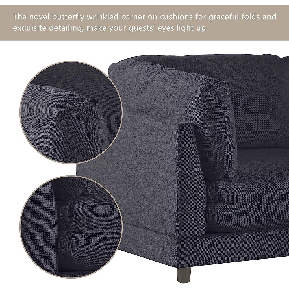 Modern 2 Piece Sectional Sofa with Removable Ottomans and Comfortable Waist Pillows