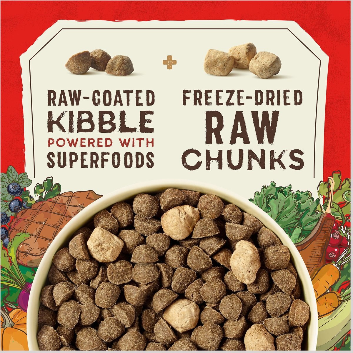 Stella and Chewy's SuperBlends Raw Blend Wholesome Grains Grass-Fed Beef， Beef Liver and Lamb Recipe with Superfoods Dry Dog Food