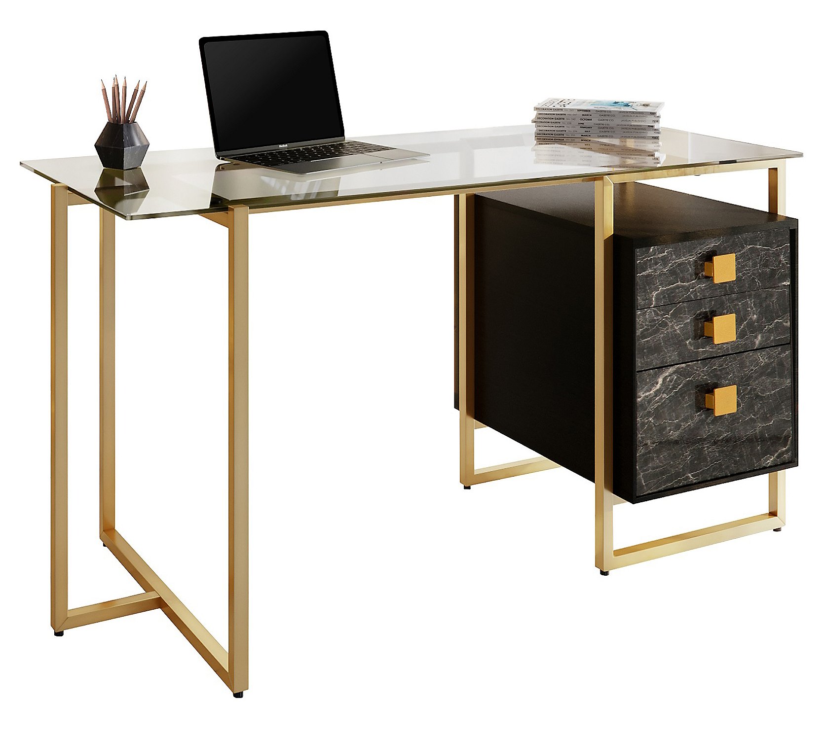 Techni Mobili Glass Top Computer Desk W Storage