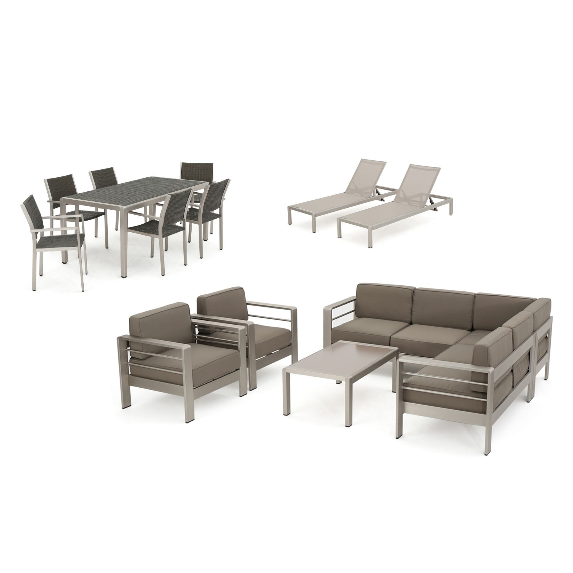 14-Piece Gray and Silver Outdoor Furniture Patio Conversation Set - Khaki Cushions - Overstock - 35535260