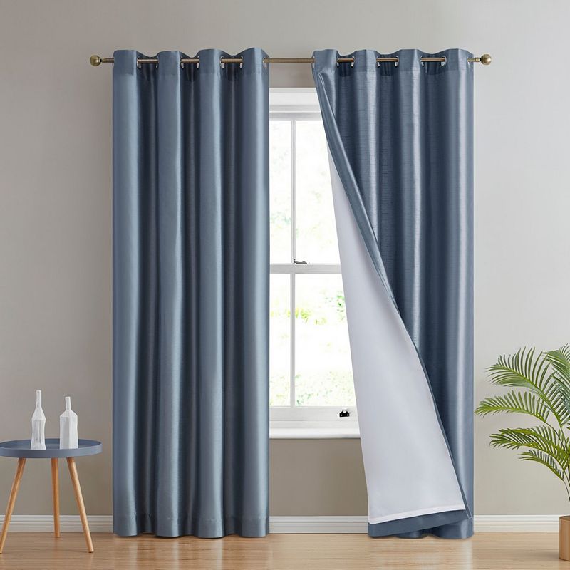 THD Duncan Faux Silk Semi Sheer Light Filtering Microfiber Lined Grommet Lightweight Window Curtains Drapery Bedroom， Dining Room and Living Room， 2 Panels