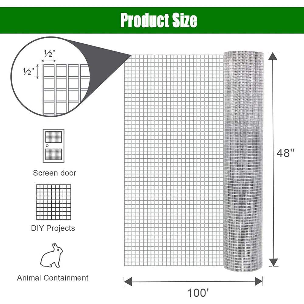 Runesay 48 in. Steel Coated Hardware Cloth 19 Gauge 12 in. Welded Wire Fence Supports Poultry-Netting Cage-Home Improvement F-FENCCIG4