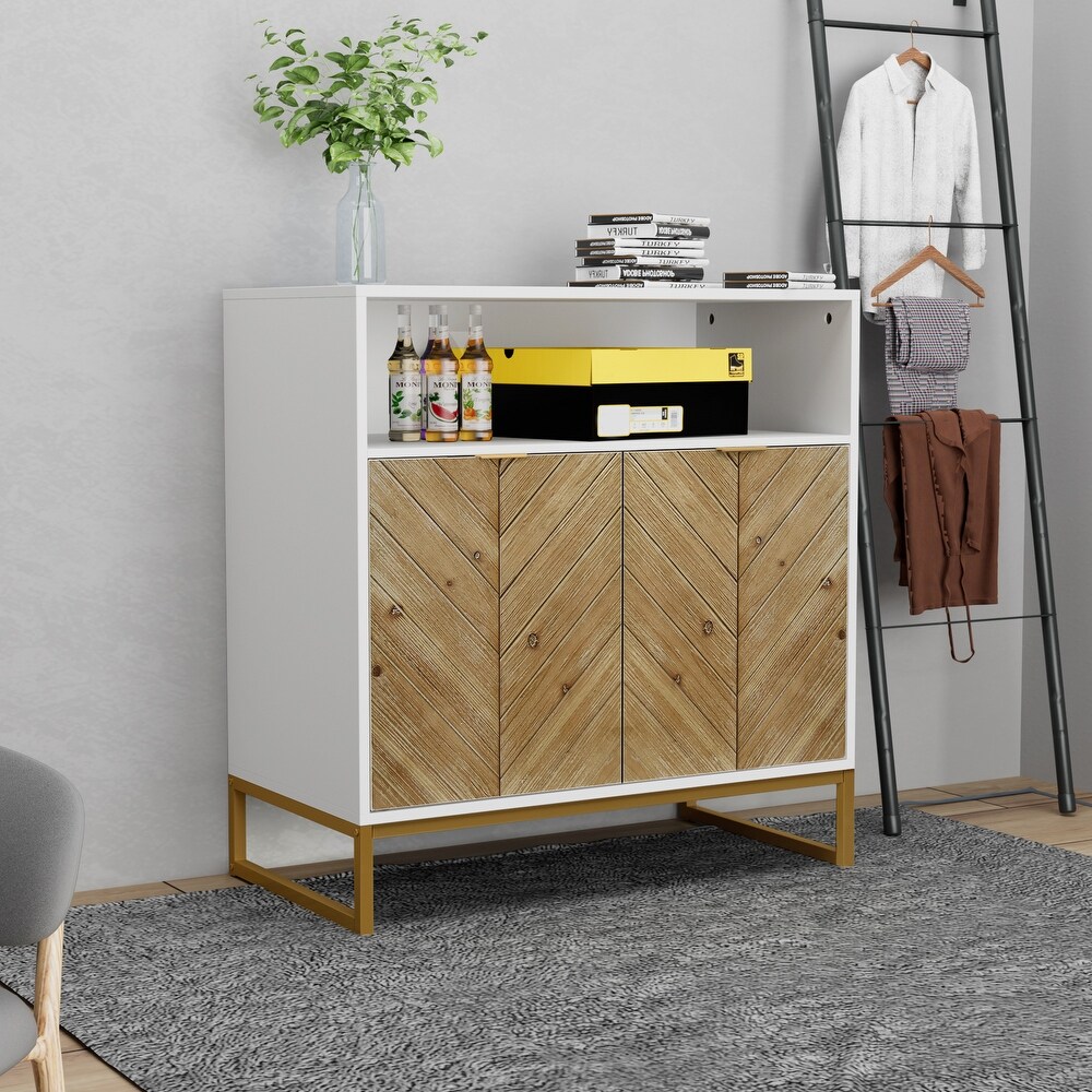 Anmytek White Buffet Sideboard Buffet Sideboard Storage Cabinet Kitchen Cupboard Console Table with Open Shelf