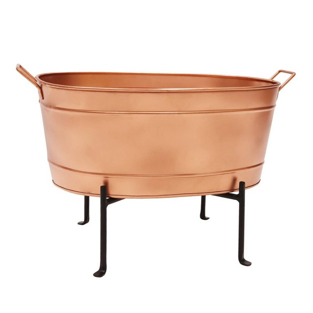 Vintage Farmhouse Oval Tub With Folding Stand Copper Plated Achla Designs