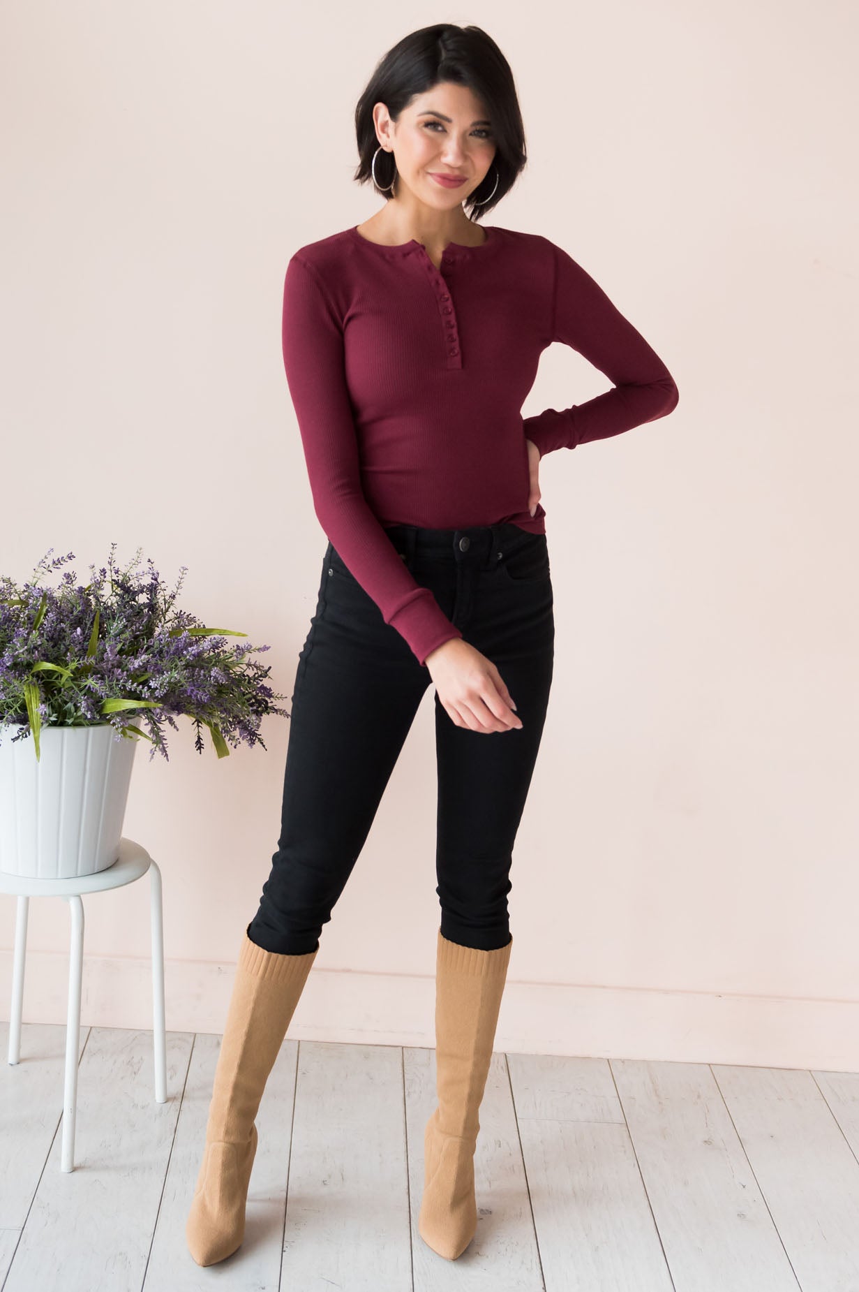 Changing Skies Modest Thermal Henley Top