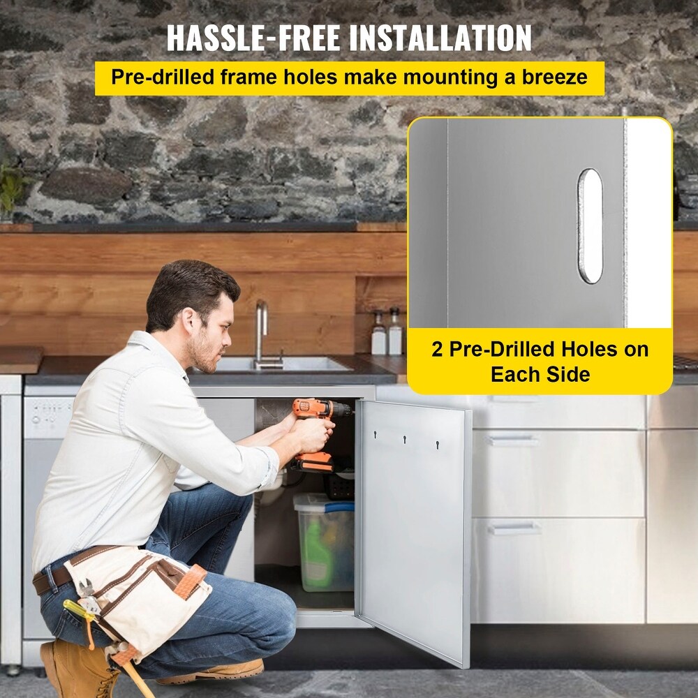 VEVOR 304 Stainless Steel Double Door with Paper Towel Holder for Outdoor Kitchen   Silver