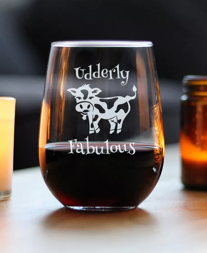 Bevvee Udderly Fabulous Funny Cow Gifts Stem Less Wine Glass 17 oz