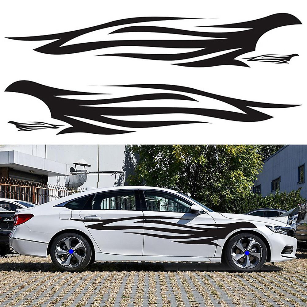 2pcs Car Flame Decorative Stickers Pvc Flame Fire Auto Body Side Skirt Decoration Decal Diy Styling Accessories Yellow