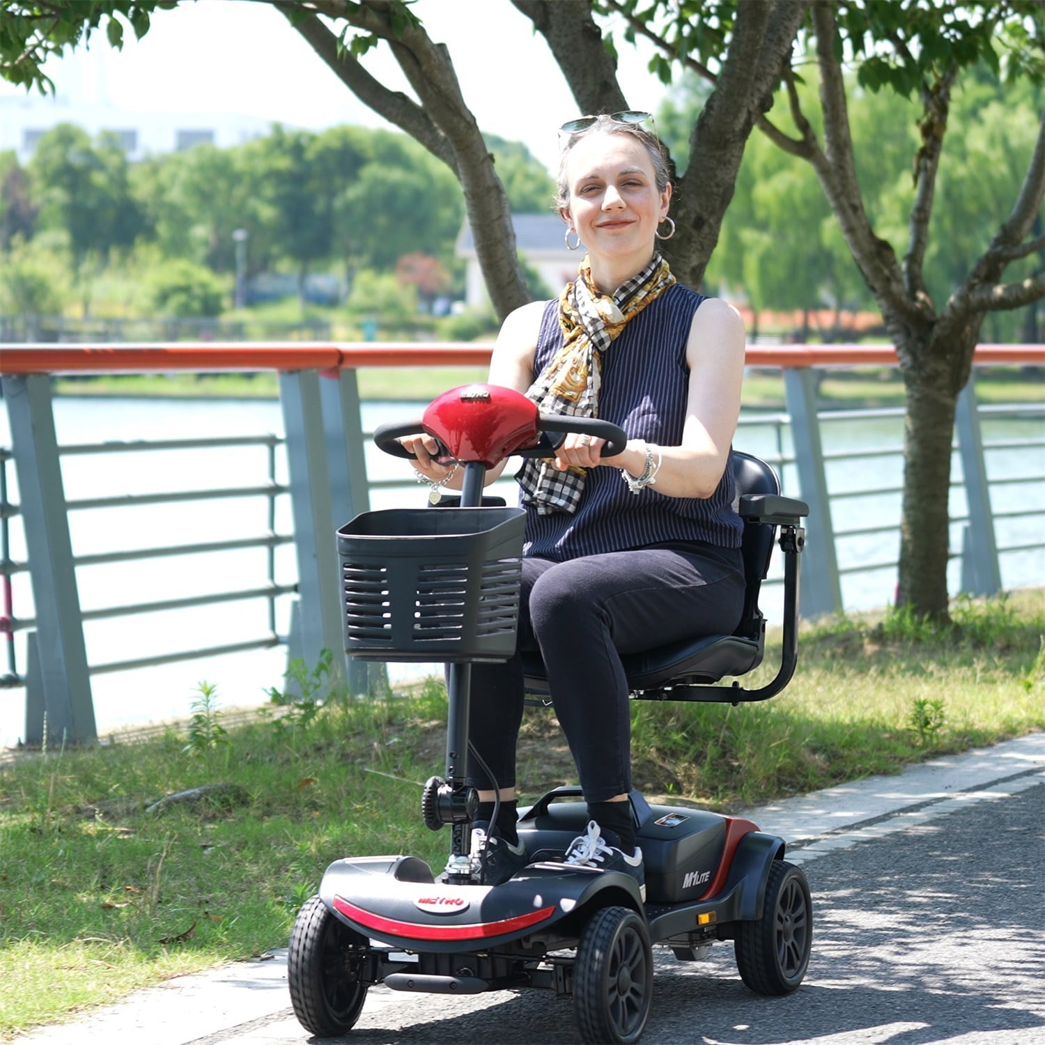 4-Wheel Electric Mobility Scooter for Adults, Portable Folding Scooter Wheelchair with Charger Basket