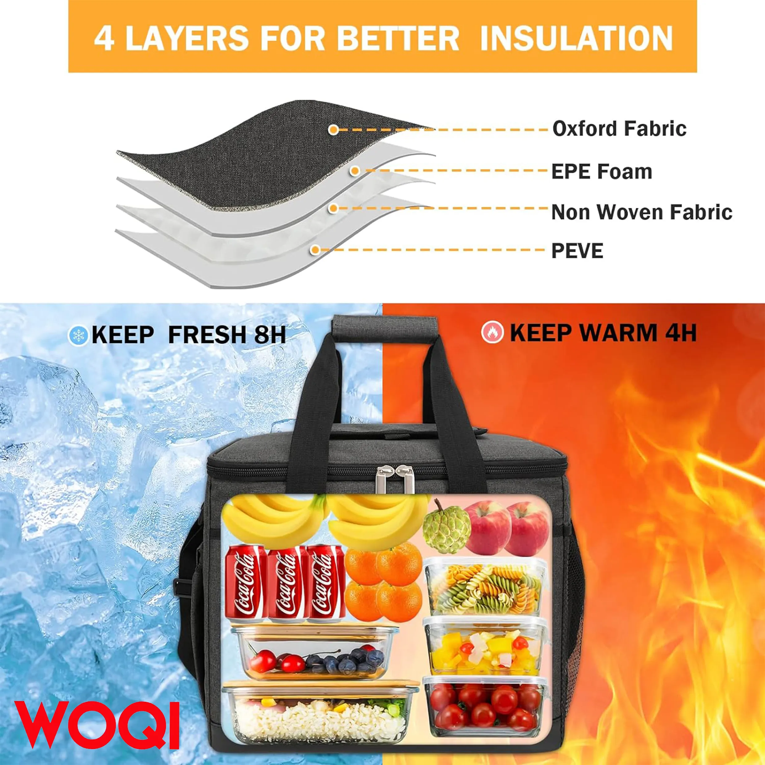 WOQI foldable soft cooling bag  insulated lunch bag  beach cooler  freezer  large camping cooler. Portable travel cooler