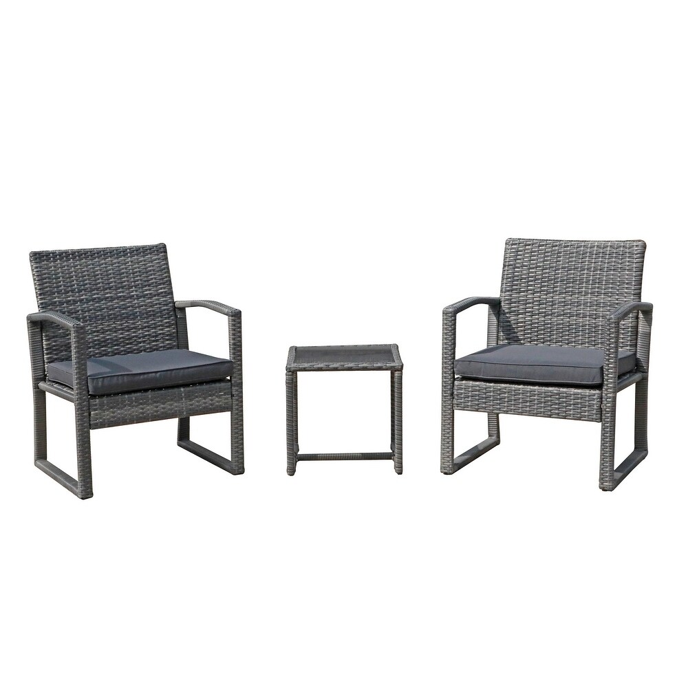 3 pc. Outdoor Cushioned Wicker Chat Set