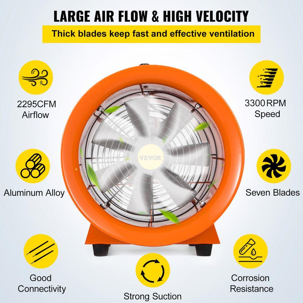 VEVOR Utility Blower Fan 12 in 520 Watt 2295 CFM High Velocity Ventilator with 16 ft Duct Hose for Fume Exhausting