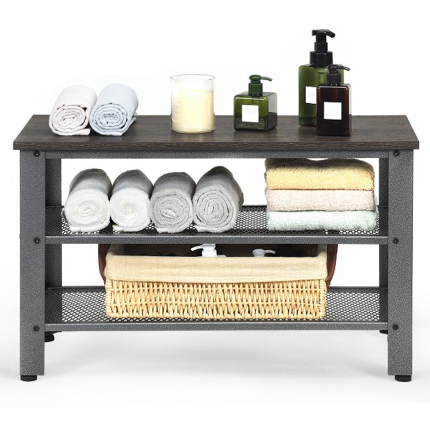 Tangkula 3 tier Industrial Shoe Rack Entryway Bench With Mesh Storage Shelf