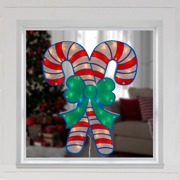 18.5 Lighted Double Candy Cane Christmas Window Silhouette