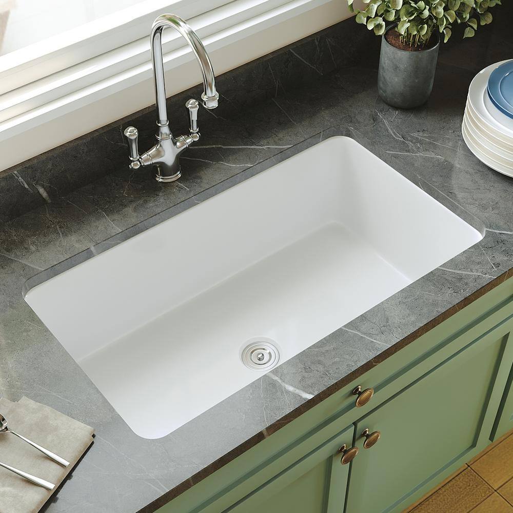 DEERVALLEY Glen White Rectangular Fireclay 32 in. Single Bowl UndermountDrop-In Kitchen Sink with Basket Strainer and Sink Grid DV-1K513