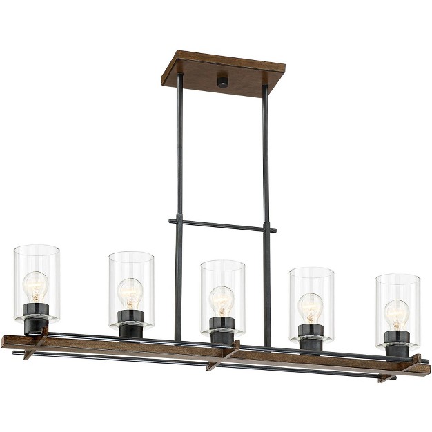 Wide Rustic Clear Glass 5 light Fixture For Dining Room Kitchen Island