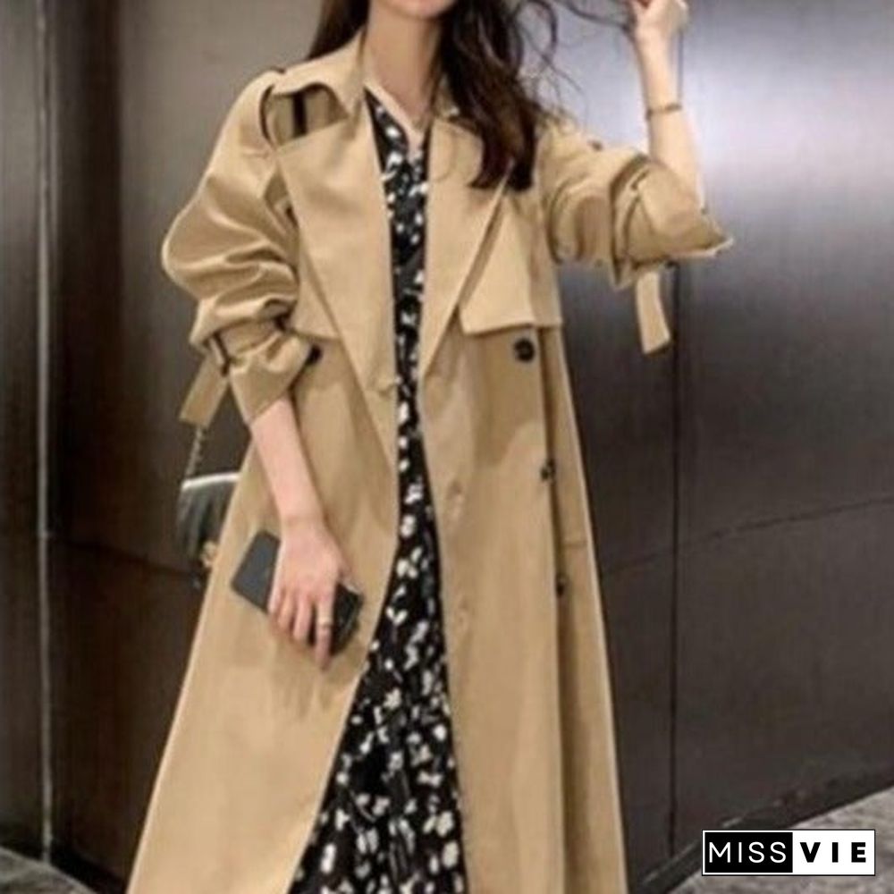 Long Loose Over-the-knee Coat In Women's Windbreaker