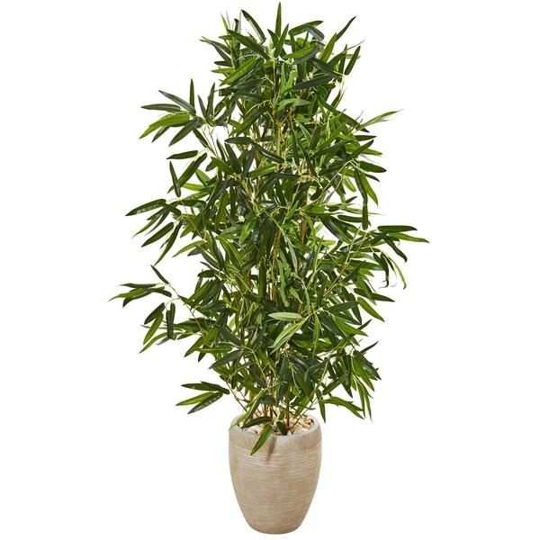 5' Bamboo Artificial Tree in Sand Colored Planter (Real Touch) UV Resistant (Indoor/Outdoor)