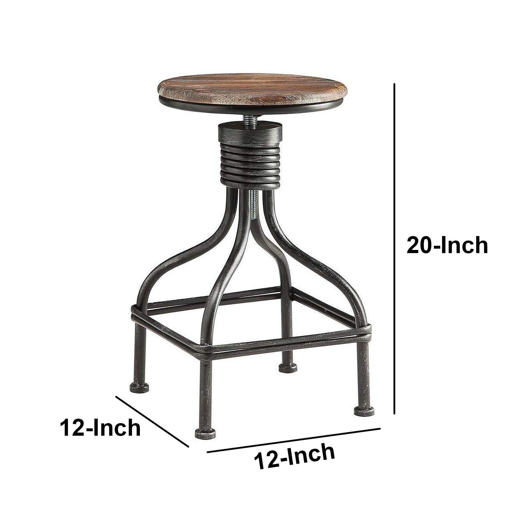 Vintage Metal Frame Swivel Counter Bar Stool with Round Padded Seat， Brown and Gray