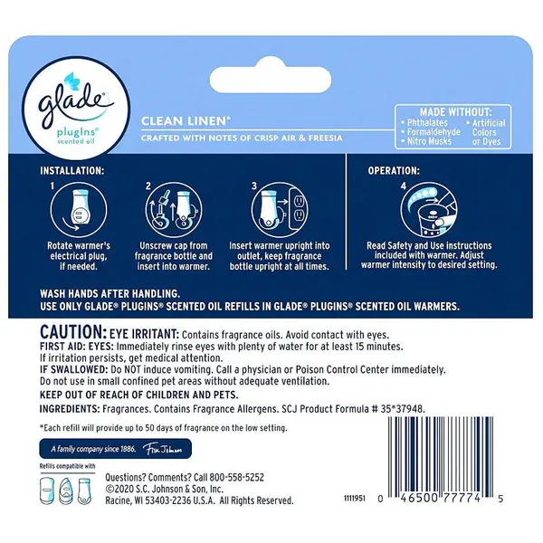 Glade 5-Count Clean Linen Plug-In Scented Oil Refills