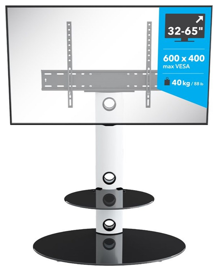 AVF Steel TV Floor Stand with TV Mount Column for 32 quotto 65 quotTVs in White/Black   Contemporary   Entertainment Centers And Tv Stands   by Homesquare  Houzz