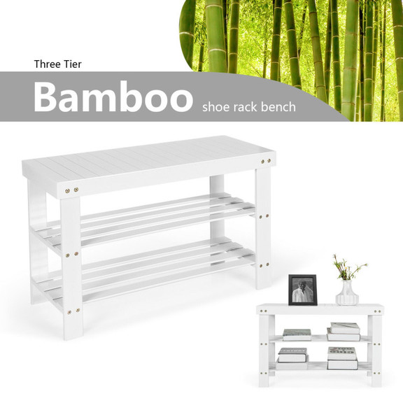 Costway 41309785 3 Tier Bamboo Bench Storage Shoe ...