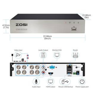 ZOSI 8-Channel 1080p 2TB DVR Security Camera System with 4 Wired Bullet Cameras and 4 Wired Dome Cameras 8VN-261X418W4-20-US-A2