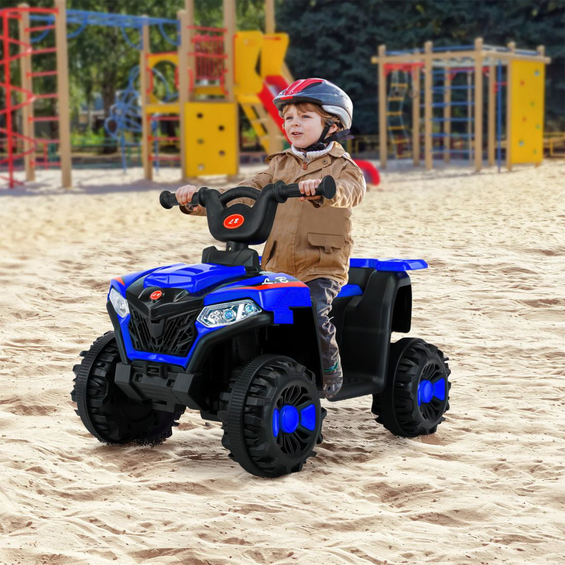 Track 7 Kids Ride on ATV,6V Mini Off-Road Battery Powered Motorized Quad for Kids,Electric Car for Toddlers,4-Wheeler Ride on Toy Car,Electric Vehilcle ATV,Lights,Horn,Music,USB,Age 2-4Years,Blue