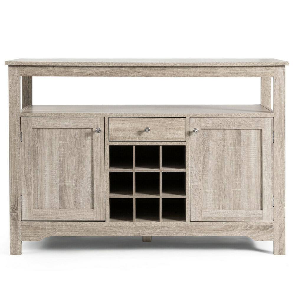 FORCLOVER Gray Sideboard Buffet Console Cabinet with Wine Rack and Double Doors W250-H63HGR