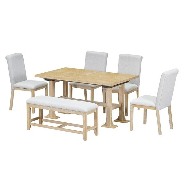 Extendable Dining Table Set，with Removable Leaf and Upholstered Chairs