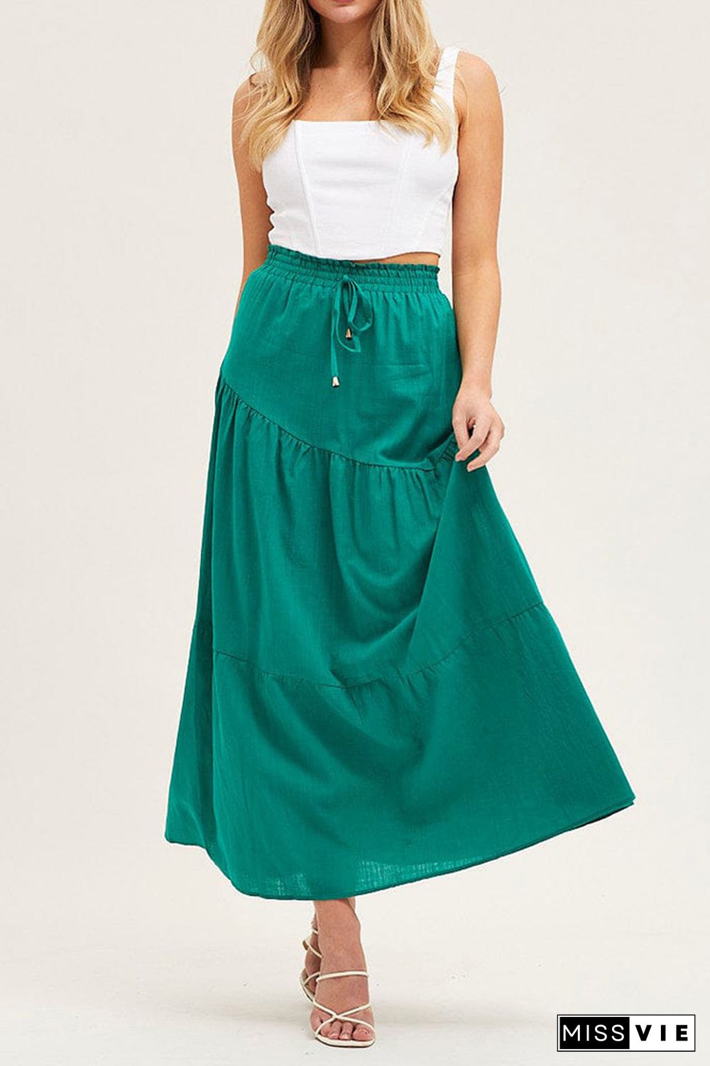 Drawstring High Waist Splicing Skirt Dress