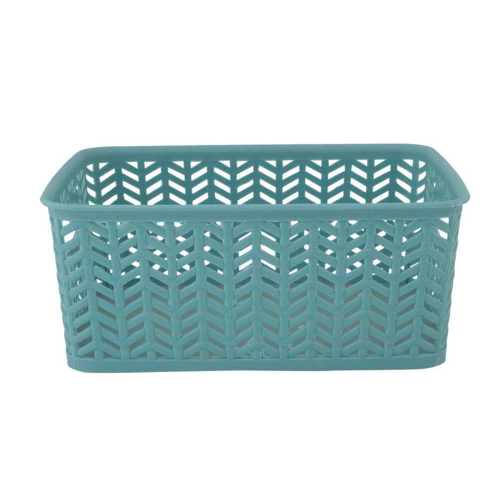 Simplify 3 Pack Small Herringbone Cube Storage Bin Basket In Dusty blue 25173-Dusty-3Pk