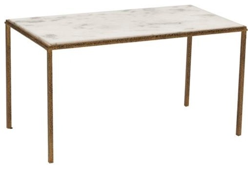 Luxe Elegant Hammered Coffee Table Gold White Marble Rectangle Minimalist   Transitional   Coffee Tables   by My Swanky Home  Houzz