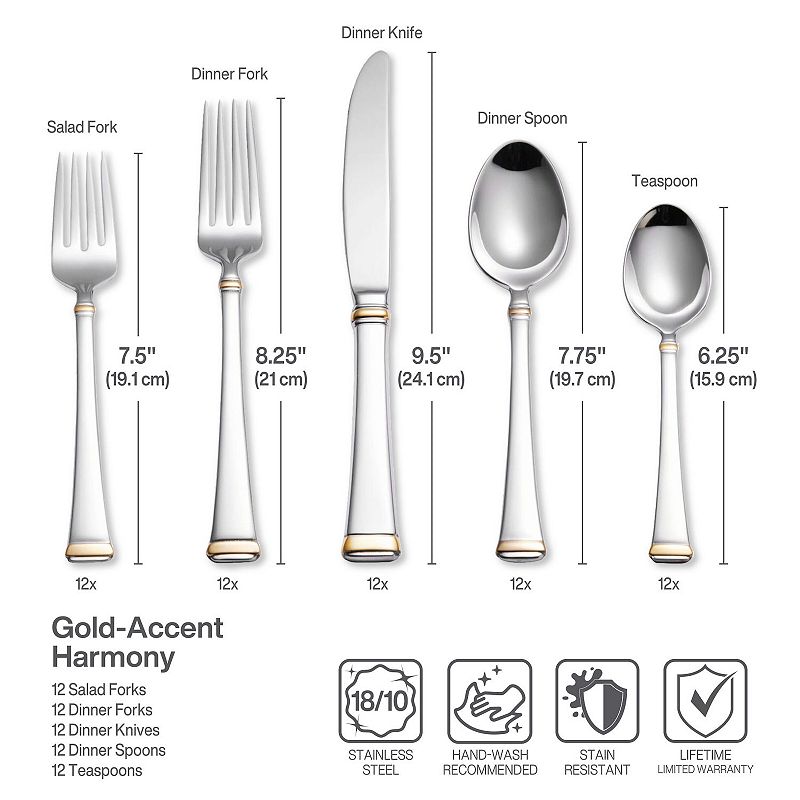 Mikasa Harmony 65-pc. Gold-Accent Flatware Set