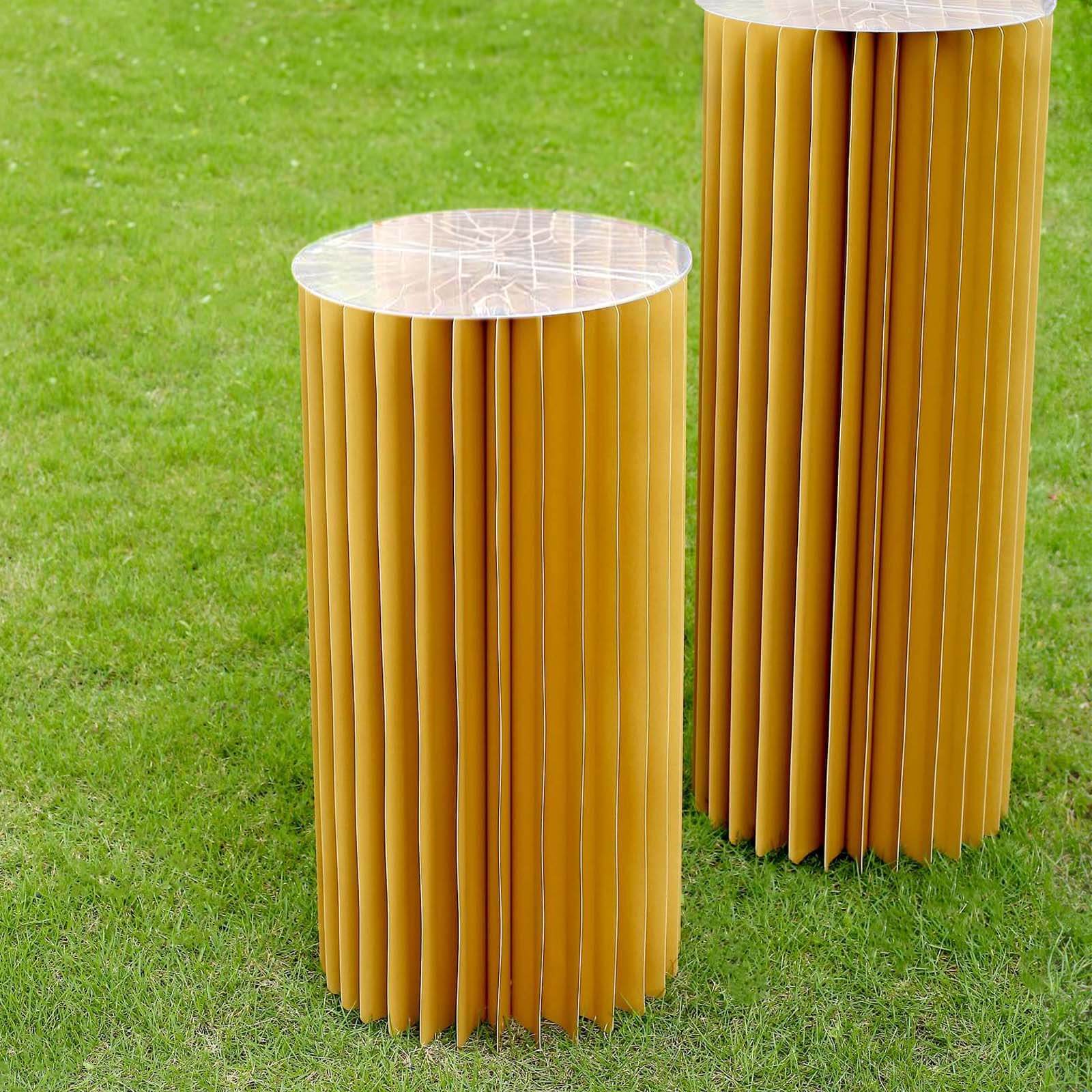 Gold Cylinder Pillar Pedestal Stand, Display Column Stand With Top Plate 24