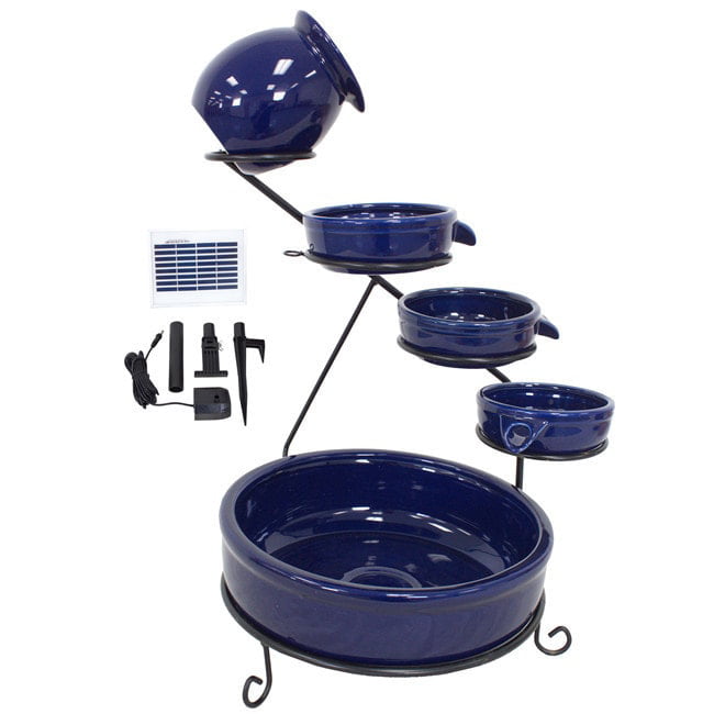 Garden Sundance Terracotta Solar Water Fountain Cascade - Blue