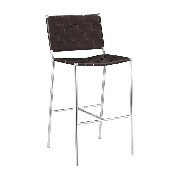 Anx 29 Inch Barstool， Chrome Metal Legs， Brown Faux Leather Band Weaving