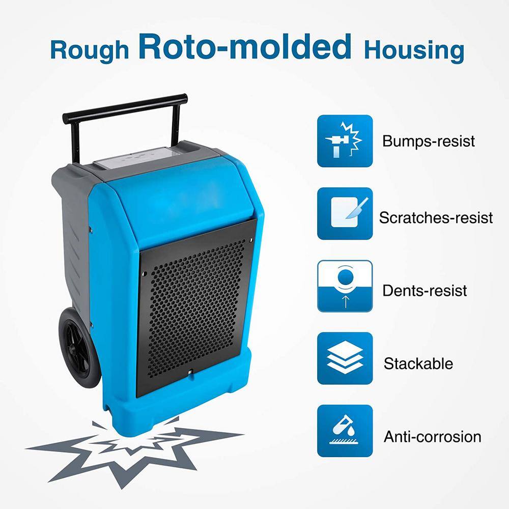 Edendirect 230 pt. 8000 sq.ft. Bucketless Commercial Dehumidifier in Blue with Drain Hose Rotomolded Case WE-OL230SP