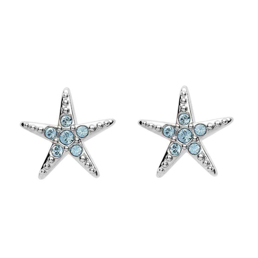 Ocean Stud Star Fish Earrings with Aqua Crystals