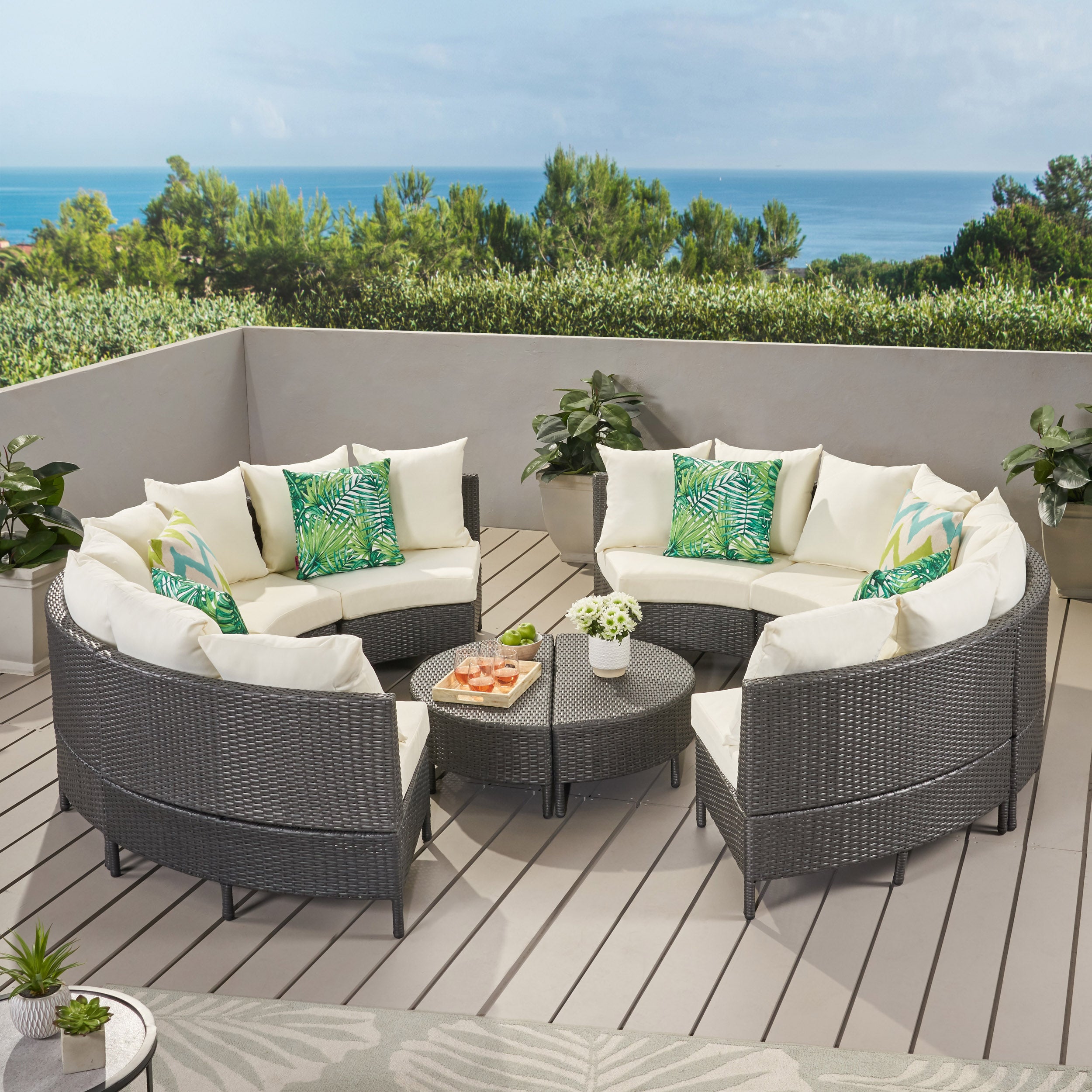 Alacati 10Pc Outdoor Wicker Sofa Set w/ Cushions