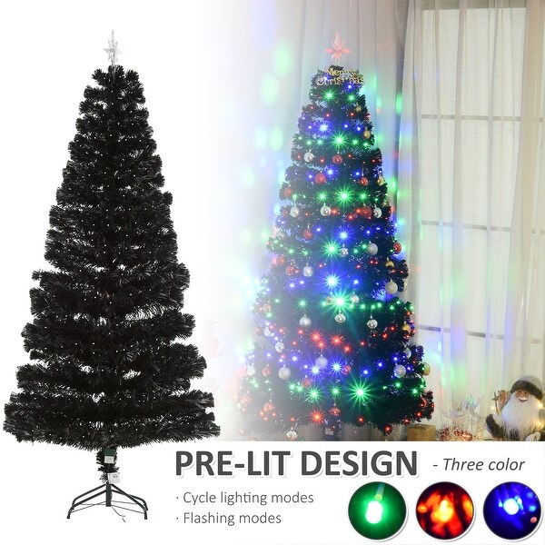 HOMCOM 7 ft. Prelit Christmas Tree with Stand，LED Christmas Tree with Lights