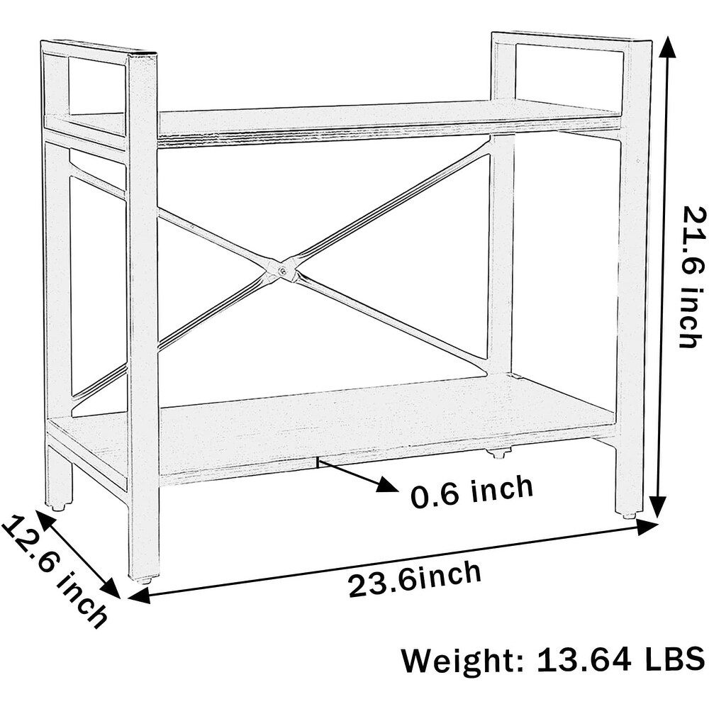 Small 2 Shelf Wood and Metal Bookcase with Open Shelves