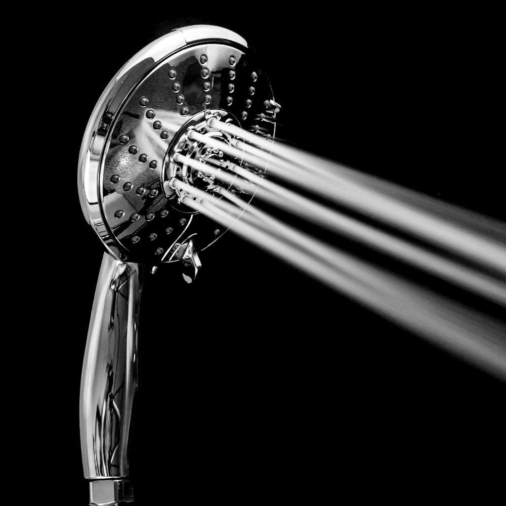 Logmey 5-Spray Patterns with 2.5 GPM 5 in. Wall Mount Dual Shower Heads with Slide Bar and Hose in Chrome Polishing LM-SLF16002