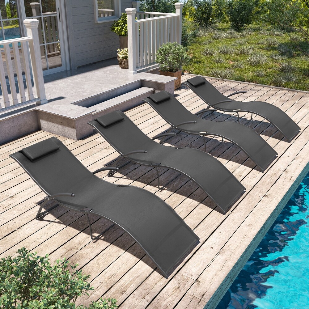 Outdoor Folding Chaise Lounge Chairs (Set of 4)   See the details